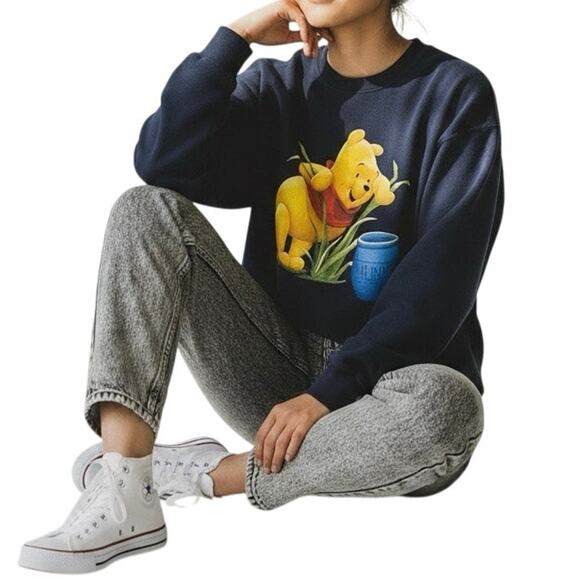 Disney Tops - Vintage 90s Y2K Disney Pooh Navy Crewneck Sweatshirt Cottagecore Graphic XL